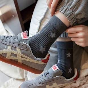 Autumn and Winter Socks Children's Mid-tube Japanese Korean Style Ins Stars Vertical Strip Fashion Starry Sky European and American Internet Celebrity Solid Color Cotton Socks