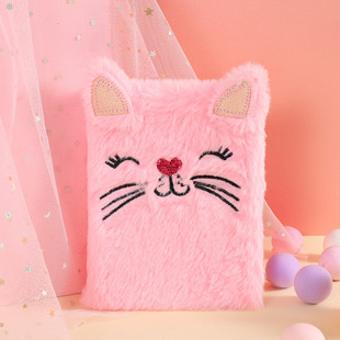 Cats Cute Plush Notebook Children's Writing Cartoon Book Girl's Hand Account Book Diary Birthday Gift for Women