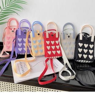 Love Phone Bag Women's Korean-style Knitted Sweet Hand-held Handbag Crossbody All-match Student Small Coin Purse Storage Crossbody