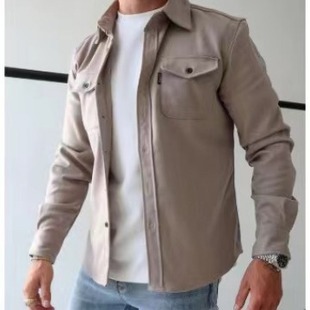 2024 Cross-in Amazon Autumn and Winter New European and American Men's Clothing Youth Casual Men's Shirt Brushed