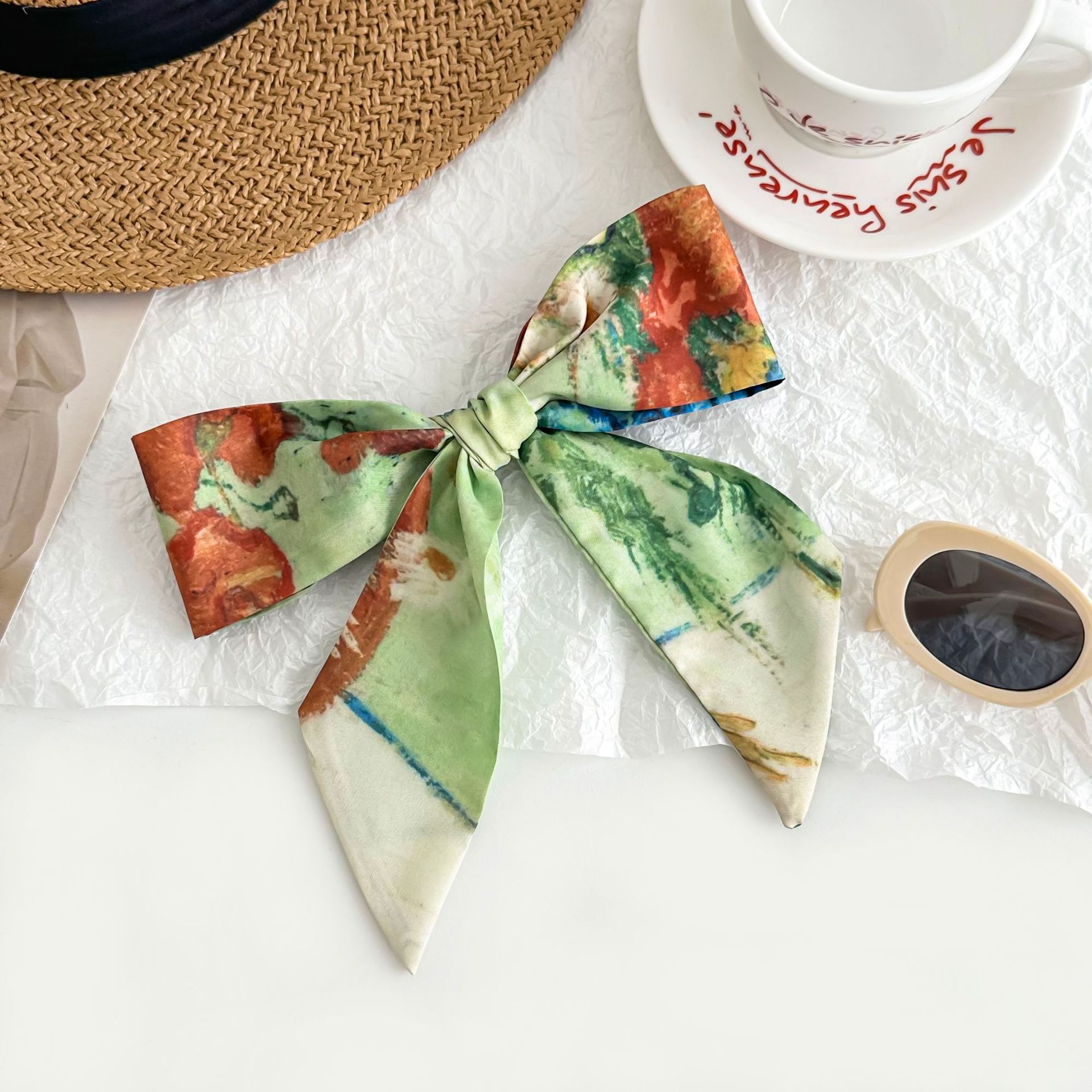Long Silk Scarf, New Classic Oil Painting Style Decorative Small Scarf, Printed Bag, Streamer, Headscarf, Hairband, Fashionable Belt