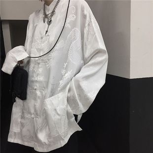 New Chinese Men's Buckle Shirt Men's Summer Dragon Robe Chinese Tunic Suit Tang Suit Ice Silk Sunscreen Coat Guofeng Robe