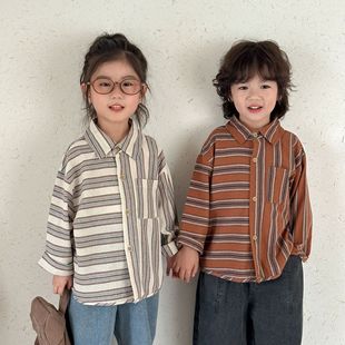 Children's Long-sleeved Shirt Cotton Striped Boys' Spring 2025 New Spring and Autumn Girls' Shirt Baby Clothes