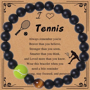 Natural Stone Black Agate Tiger Eye Stone Beaded Bracelet Tennis Football Pendant Braided Bracelet Athlete's Hand Jewelry Gift