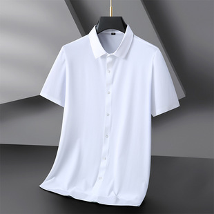 Chubby Summer Large Size Men's Non-ironing Stretch Ice Silk Casual Short-sleeved Shirt Extra Large Size Thin Shirt