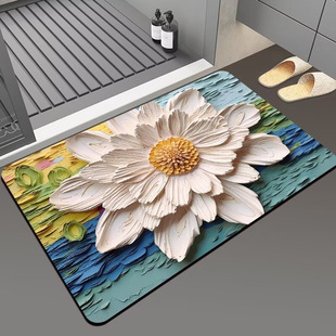 3D Visual Oil Painting Flower Diatom Mud Mat Bathroom Mat Entrance Door Mat Toilet Water Absorbent Foot Mat