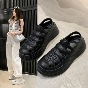 Hollow-out Sandals for Women's Outer Wear 2025 Summer New All-match Thin EVA Thick Sole Height-increasing Women's Shoes for Foreign Trade