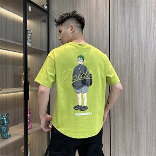 Japanese Style Short-sleeved T-shirt Men's 2024 Summer New Round Neck Printed Top Instagram Popular Brand Loose Half-sleeved T-shirt