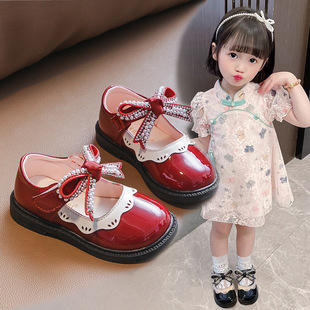 Girls' Leather shoes 2023 new spring and autumn soft bottom baby princess shoes western style children's shoes non-slip little girl's shoes