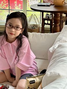 TCkids2024S Летняя девушка средней школы колледжа стиль тонкая рубашка поло с короткими рукавами футболка розовая
