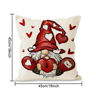 Valentine's Day Dwarf Pillow Case Linen Red Love Printed Pillow Case Cross Border Linen Printed Cushion Cover