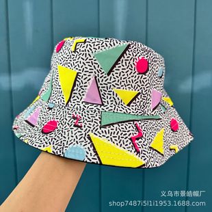 Amazon's New Geometric Printed Fisherman Hat, Fashionable Retro Double-sided Basin Hat, European and American Outdoor Sun Hat for Men