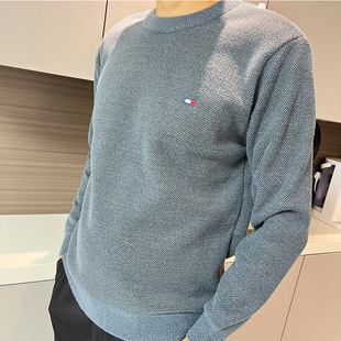 Tommy xikelly men's ferret velvet sweater embroidered sweater autumn and winter round neck pullover new knitted thick