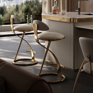 Light Luxury Italian Bar Chair Simple High Chair Nordic Bar Chair Modern Household Metal Island Table Leather Bar Chair