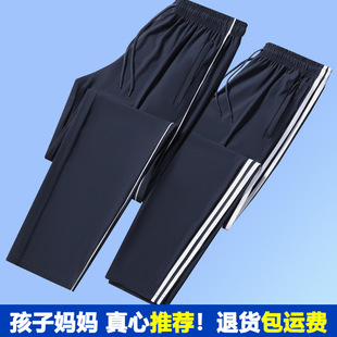 School uniform pants summer Thin Ice Silk quick-drying junior high school students Primary School students one bar two bars dark blue school pants
