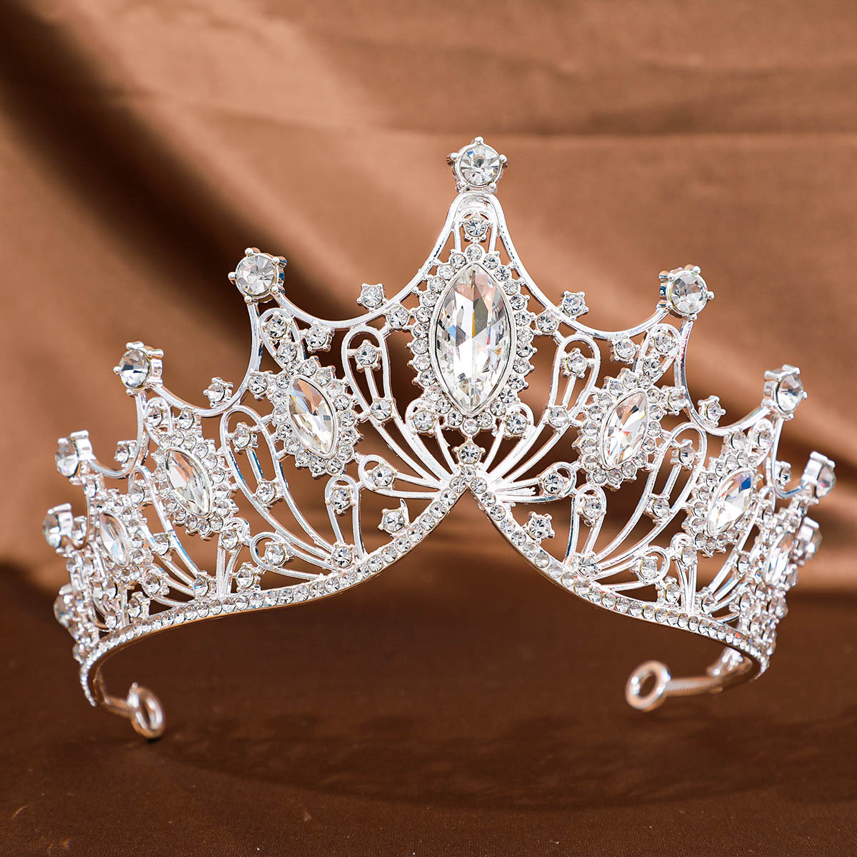 Wedding Hair Accessories Alloy Ornaments Cross-Border European and American Retro Baroque Crown Large Horse-Eye Rhinestone Crown Headband