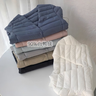 90 White Duck Down New Autumn and Winter Lightweight Down Jacket Women's Round Neck Liner plus size Lightweight Warm Short Collarless Jacket