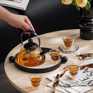 Vintage lifting beam glass flower tea set high color value fruit teapot suit beauty salon health afternoon tea cup gift box