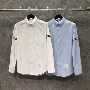 Dongguan brand factory direct sales tb shirt fashion brand four bars Classic double sleeve ribbon striped poplin shirt