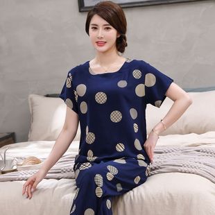 YXBB Middle-aged and Elderly Cotton Silk Set Two-piece Suit Old People Wear New Home Clothes Mom Pajamas Summer Women's Short-sleeved People