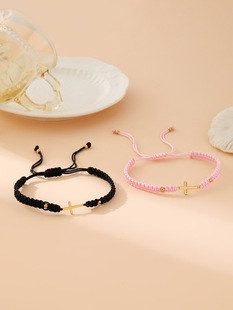 European and American New Adjustable Golden Cross Couple Woven Bracelet for Men and Women Jewelry Wholesale Cross-border Special