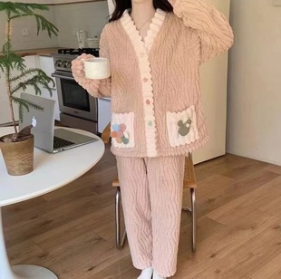 Коралловый бархатный радужный кардиган теплый набор пижамы зимний женский бархат толстый фланелевый подсолнух