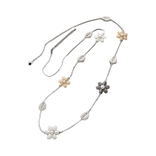 Sweet Cool Spice Girl Style Long Flower Contrast Color Metal Necklace Women's Ins Fashionable Various Wearing Sweater Chain Design Sense