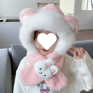 New children's hat scarf integrated autumn and winter fleece-lined baby ear protection cap warm boys and girls and children's stuffed hat wholesale