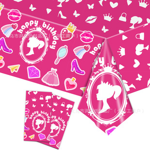 Pink Barbie Princess Theme Disposable Tablecloth Tablecloth Holiday Birthday Party Decoration Props Arrangement Supplies