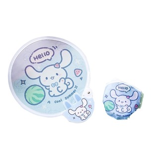 Cartoon Folding Round Fan Cute Mini Cloth Children's Portable Sticker Small Round Fan suit Folding Small Fan with Handle