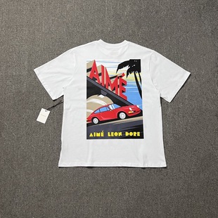 Cross-Border Export Aime Classic Letter Printed Landmark Building Round Neck Loose Short-Sleeved T-Shirt for Men and Women Couples Trendy