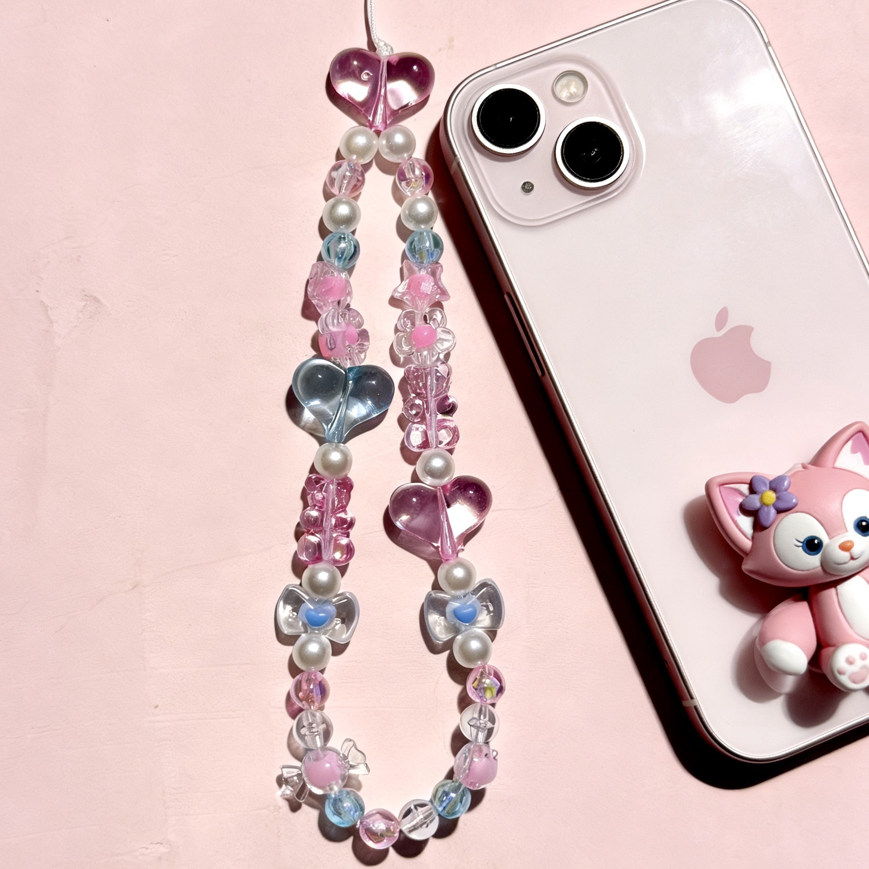 Pink and Blue Cartoon Bear Phone Strap, Fresh and Cute Wrist Strap for Girls, Universal Digital Bag Accessory