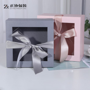 Creative square gift box simple transparent window bow packaging box exquisite hand gift candy box wholesale