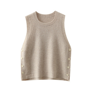 First-Line Garment Wool Crewneck Vest Women's Body-Fit Sleeveless Sweater Elegant Base Shirt 2024 Spring and Autumn Vest