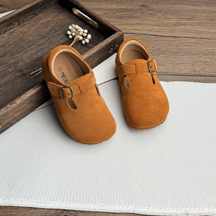Korean Style Children's Genuine Leather Birkenth Shoes Girls' Leather Soft Sole Shoes 2024 Spring and Autumn New Baby Vintage Single-layer Shoes
