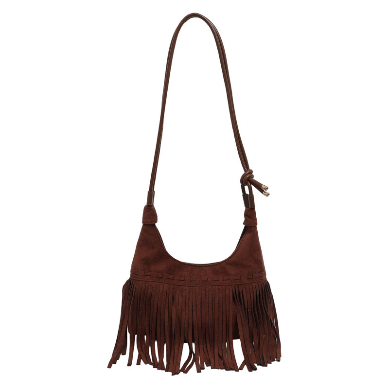 European and American style, unique tassel, large capacity, new 2026 retro trendy simple shoulder bag, crossbody bag, underarm bag for commuting.
