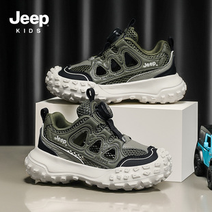 Сандалии для мальчиков Jeep 2025 Летние новые средние и средние девочки нескользящие сетчатые ботинки ажурные спортивные повседневные ботинки