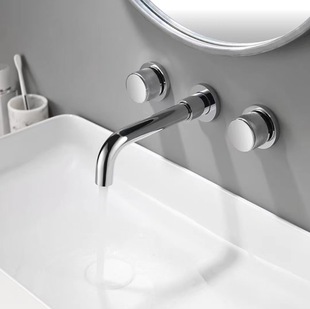 All-copper concealed wall-mounted hot and cold basin faucet embedded washbasin embedded faucet gun gray black