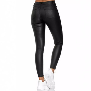 New independent station European and American women's Amazon high waist casual pants leggings foreign trade PU leather tights wholesale