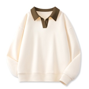 Lapel Contrast Polo Shirt Thin Sweater Women's High-end Autumn and Winter Fake Two-piece Top Casual Loose Coat Women