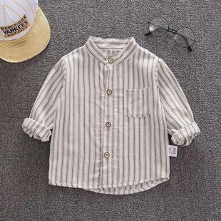 Children's Clothing Boy's Long-sleeved Shirt Spring and Autumn Korean Style Children's All-match Top Children's Spring Clothing Boy's Baby's Striped Shirt Trendy