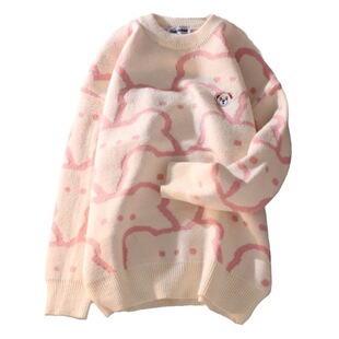 Cute bear soft glutinous pullover women's couple sweater men's and women's vintage Japanese sweater lazy style coat