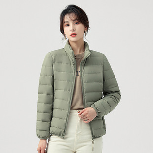 Light and thin down jacket 2024 new ladies fashion stand collar 90 white duck down autumn and winter light fashion seamless coat