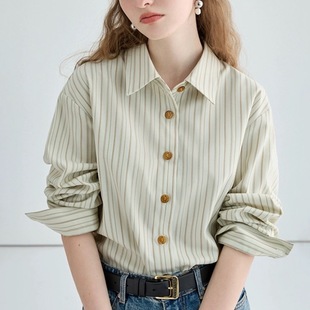 Striped Shirt Women's Design Sense Niche Loose Slim Long Sleeve Top 2024 Spring and Autumn New
