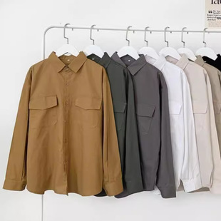 Spring and Autumn White Shirt Korean Couple Solid Color Shirt Coat Hong Kong Style Long Sleeve Loose All-match Outerwear Cardigan Top