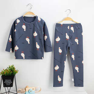 AINI Children's Lycra Cotton Stretch Underwear suit Autumn Clothes Autumn Trousers Bottoming Boys and Girls Middle Children's Home Clothes Pajamas