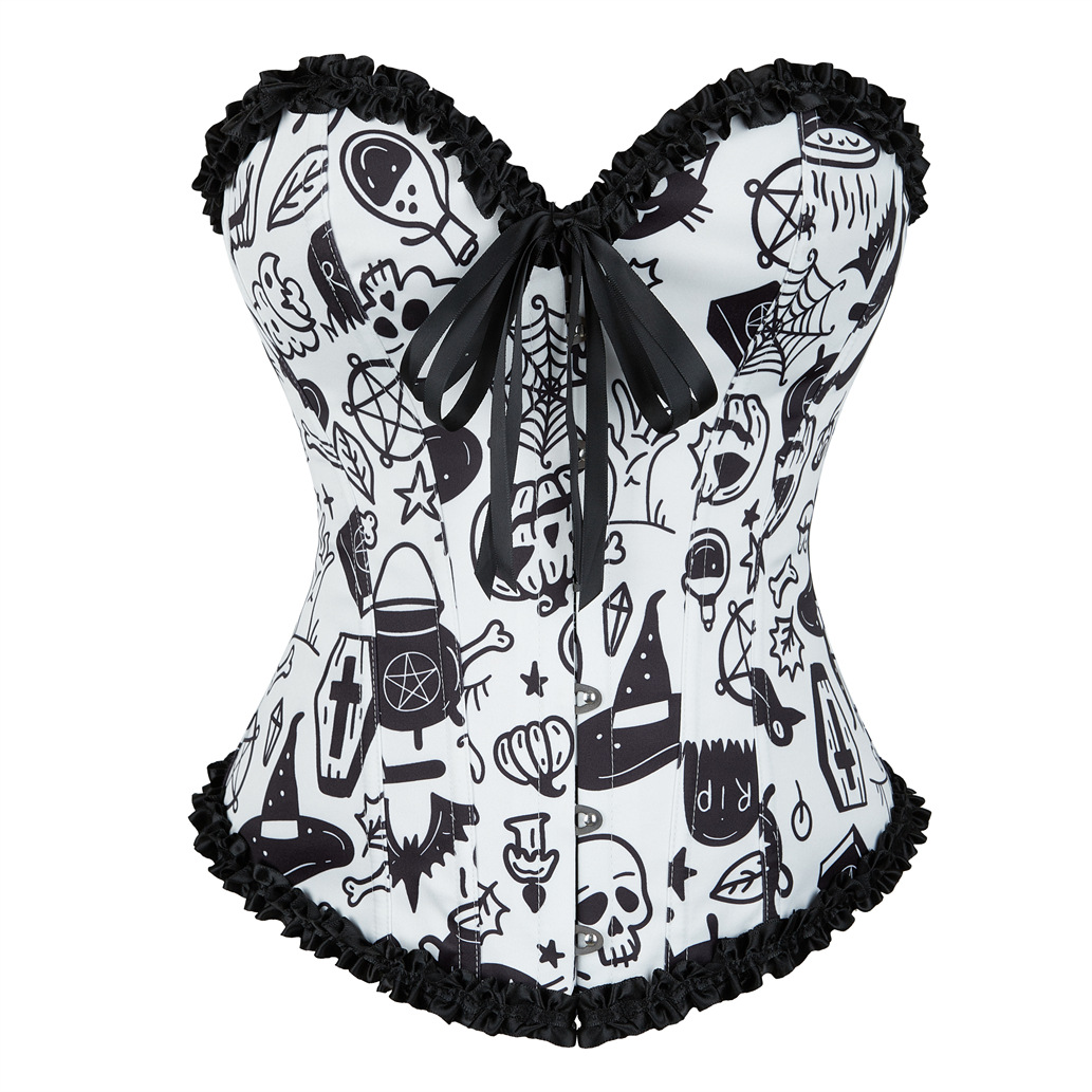 Foreign Trade European and American Retro Court Dress Pleated Lace Court Dress Strapless Belted Top Fishbone Corset