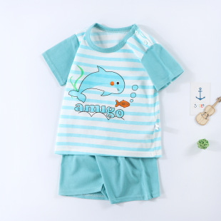 2024 summer children's short sleeve shorts suit cotton t-shirt boys and girls baby thin children's clothing new wholesale