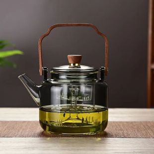 Black Smoke and Ash Glass Boiling Teapot Household Camping Heat-Resistant Steaming Integrated Pot with Beam and Anti-scalding Office Encircled Tea Set