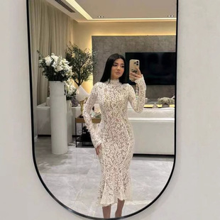 2024 Cross-border European and American Women's Long-sleeved Lace Fishtail Skirt Hot Girls Slim-fit dress French Hip Midi Skirt